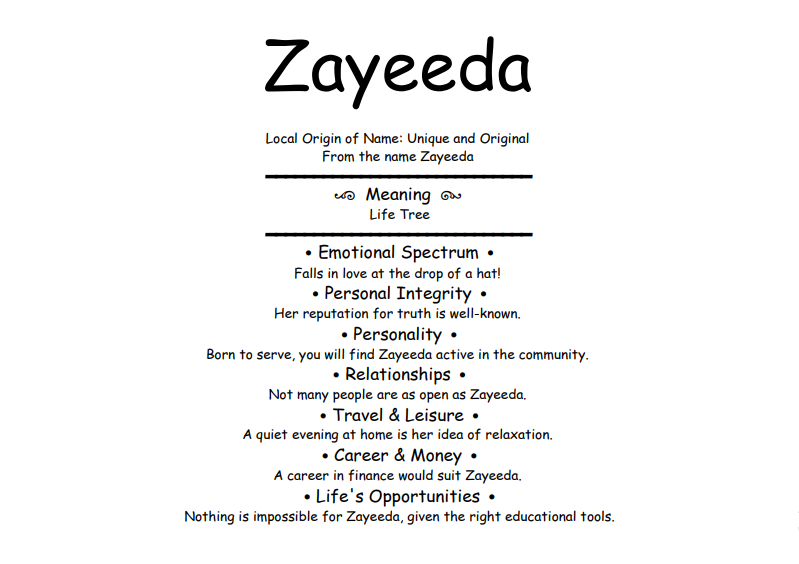 Meaning of Name Zayeeda