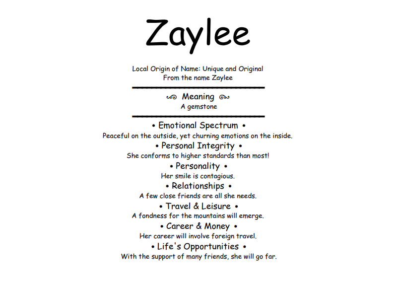 Meaning of Name Zaylee