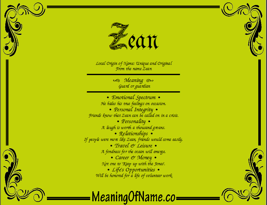 Meaning of Name Zean