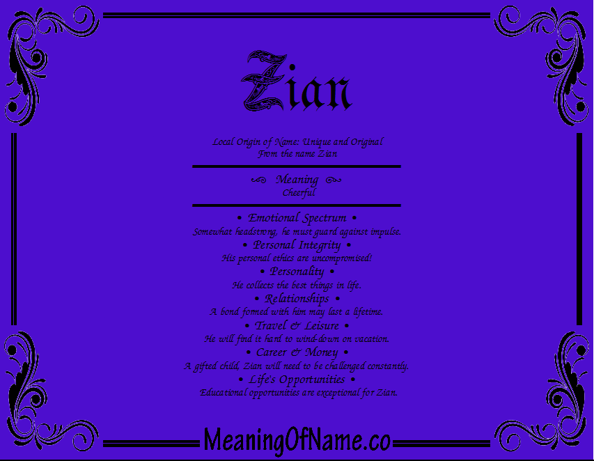 Meaning of Name Zian