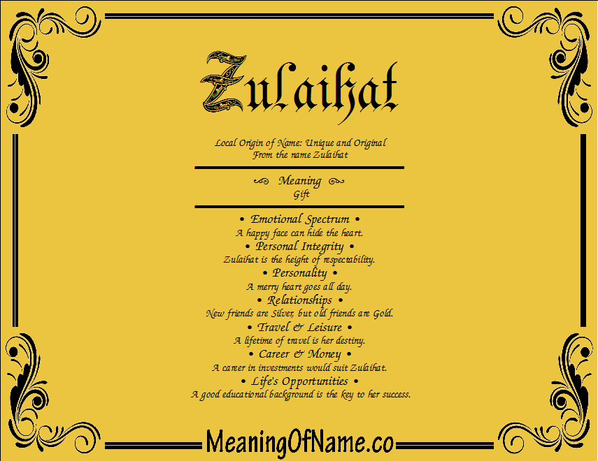 Meaning of Name Zulaihat