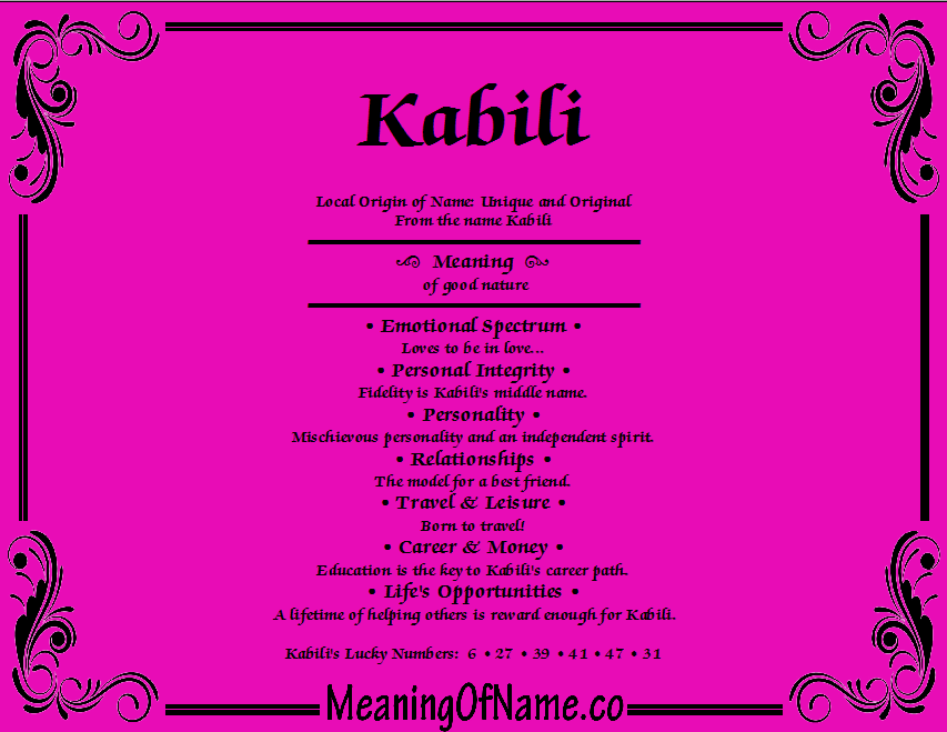 Meaning of Name Kabili