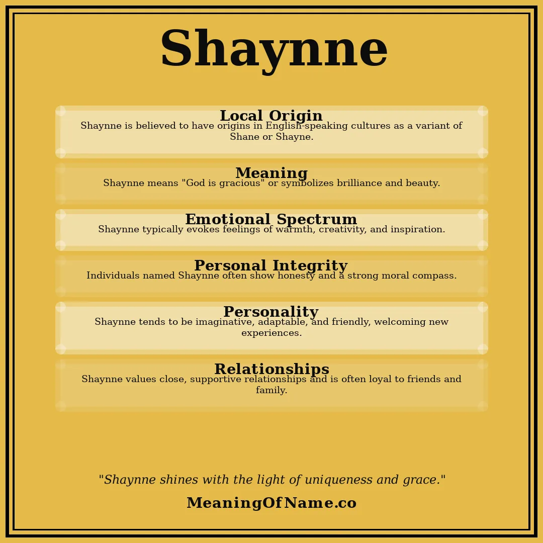 Shaynne name meaning poster